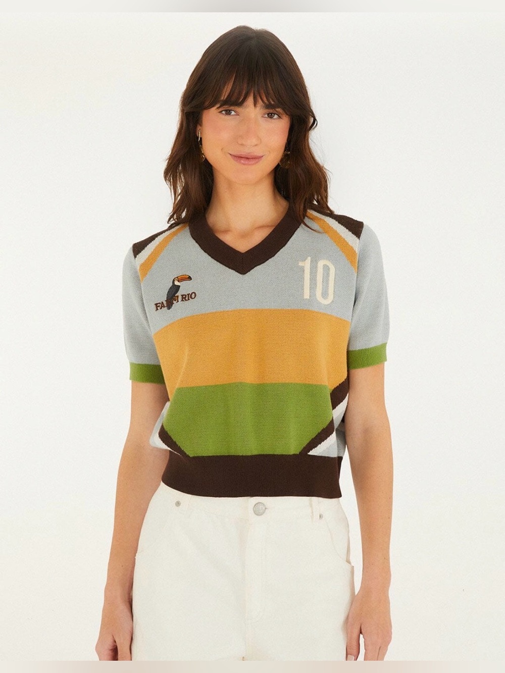 FARM RIO Multicolor Toucan Short Sleeve Knit Top Sz 2xs